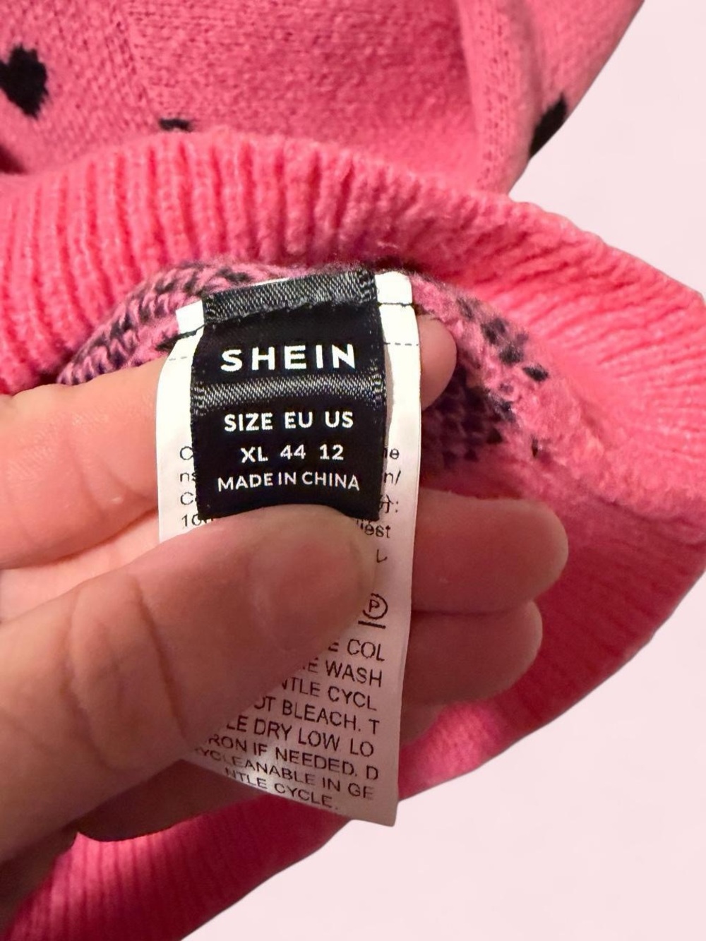 SHEIN Pink Crewneck Sweater with Black Heart Motif - Picture 3 of 3